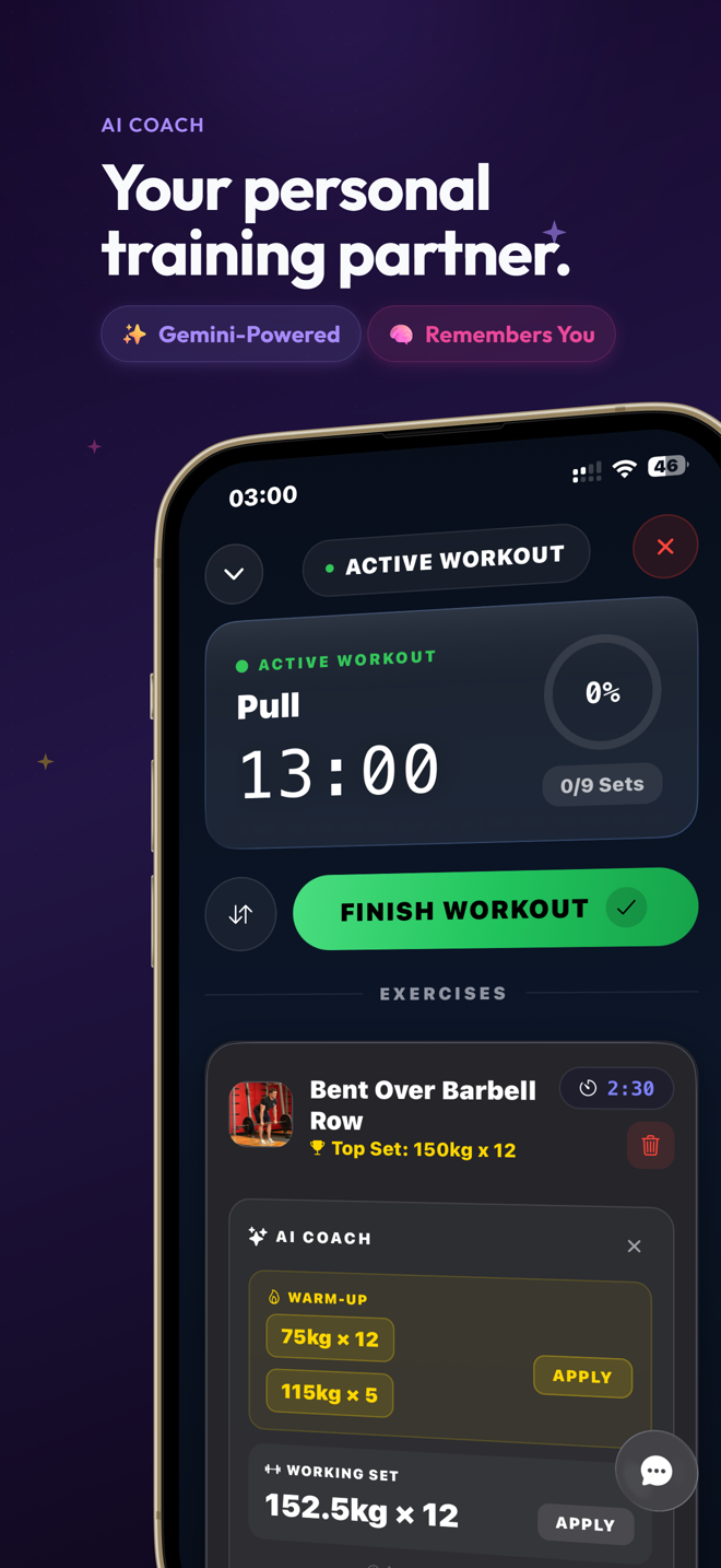 Active workout with AI Coach warm-up suggestions